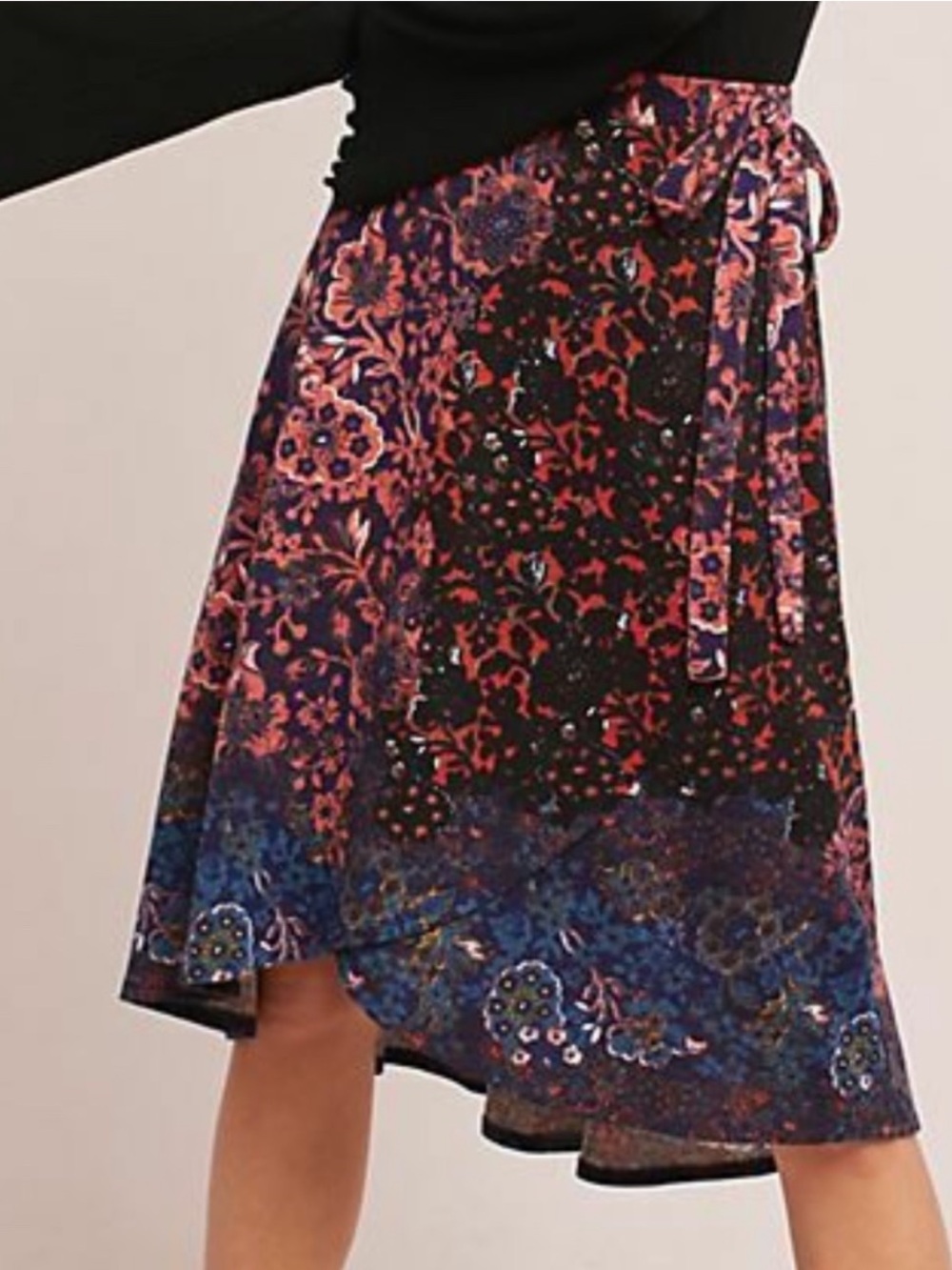 Anthropologie Maeve Faux Wrap Skirt in Navy and Coral